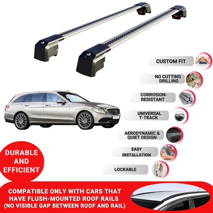Roof Bars Rack for Mercedes C-Class S205 2015-2021 Lockable Rail Carrier 2 Pcs Grey