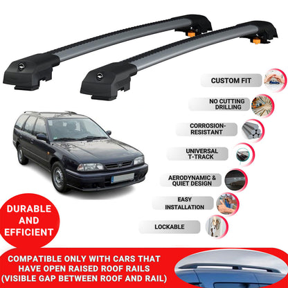 Roof Bar for Nissan Primera Estate 1991-1997 Lockable Roof Rack Cross Bars 2 Pcs Grey