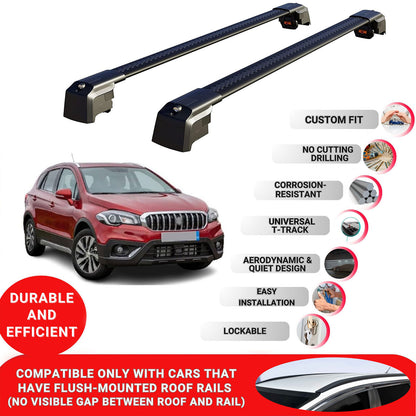 Roof Bars Rack for Suzuki SX4 S-Cross 2014-2021 Lockable Rail Carrier 2 Pcs Black