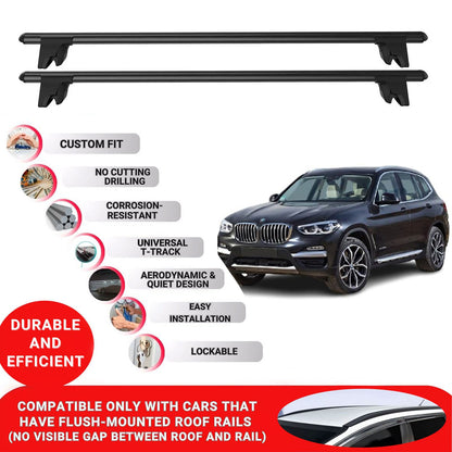 Premium Roof Bars for Bmw X3 G01 2018-2023; Lockable Roof Rack Cross Bars 2 Pcs Black