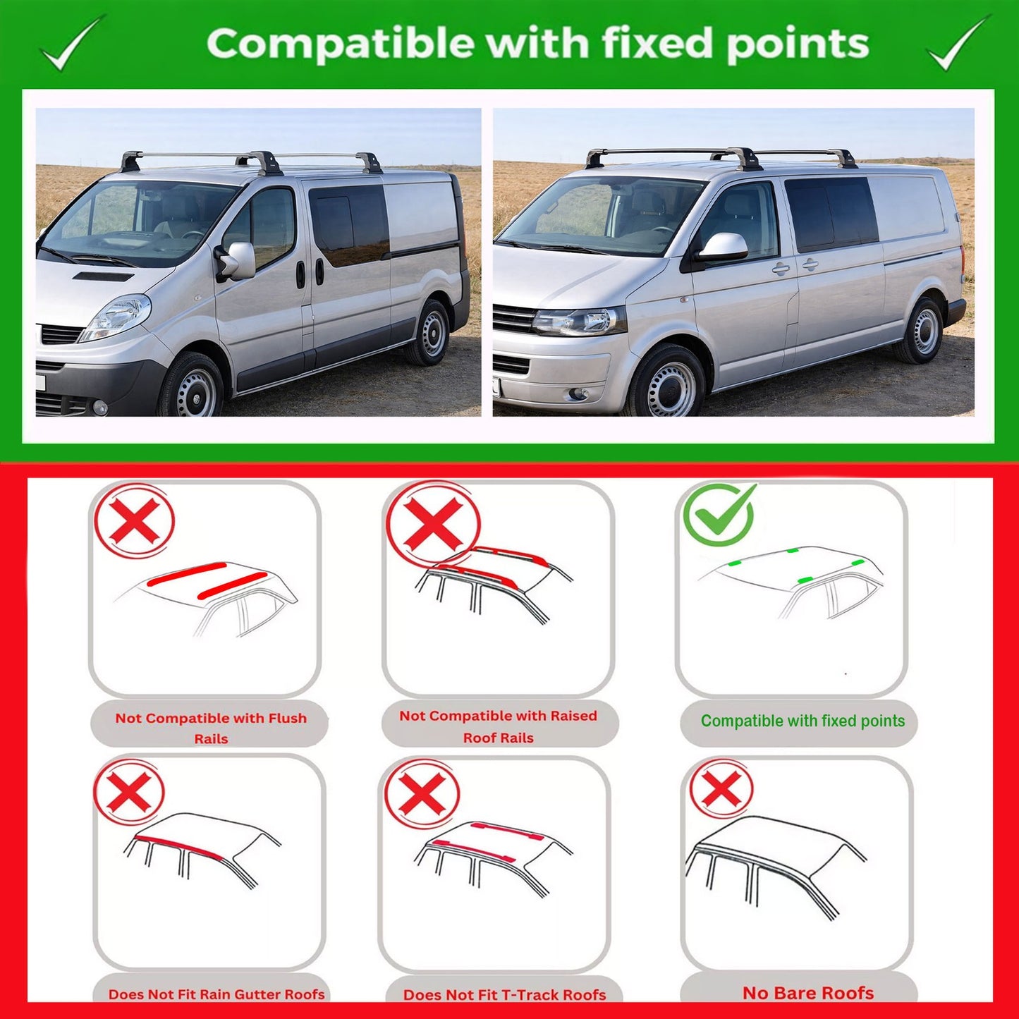 Lockable Roof Bars for Renault Trafic III 2014+ | Fixpoint No Roof Rails 2 Pcs Black