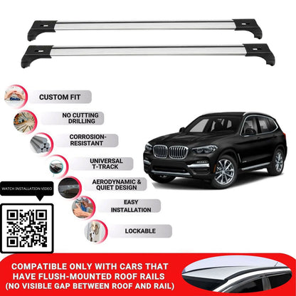 Roof Bars for Bmw X3 G01 2018+ Lockable Roof Rack Cross Bars 2 Pcs Grey