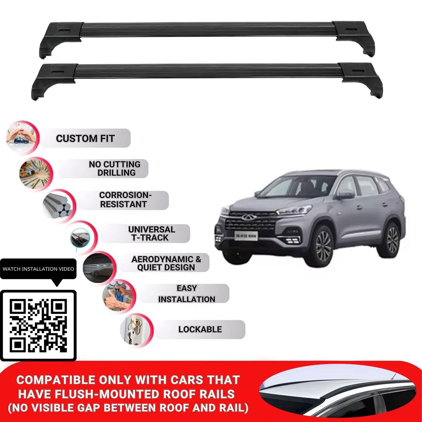 Roof Bars for Chery Tiggo 4 2020+ Lockable Roof Rack Cross Bars 2 Pcs Black