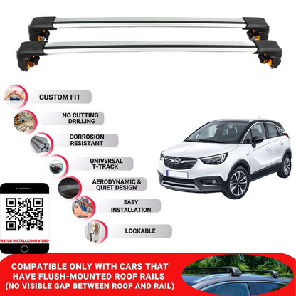 Premium Roof Bars For Opel Crossland X 2017+ Secure Roof Rack Cross Bar 2 Pcss Grey