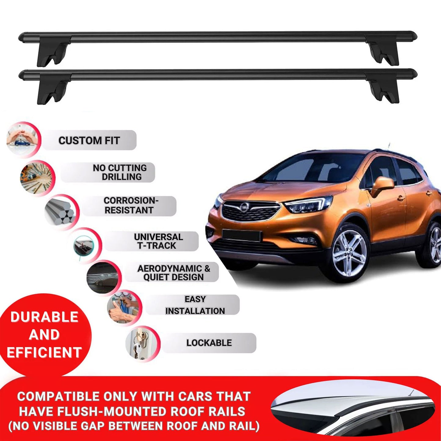 Premium Roof Bars for Opel Mokka X J13 2012-2019 Roof Rack Cross Bars 2 Pcs Black