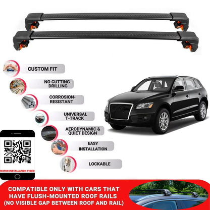 Premium Roof Bars For Audi Q5 Suv 2008-2017 Secure Roof Rack Cross Bar 2 Pcss Secure Black