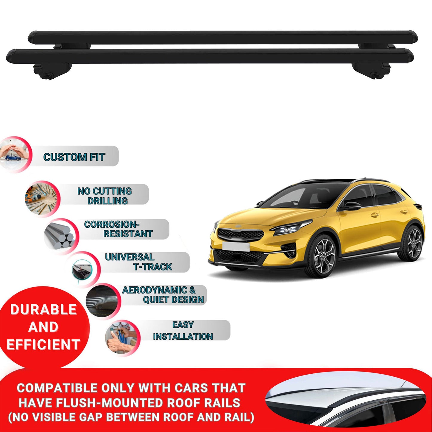 Roof Bars For Kia Xceed Suv 2018-2023 Roof Rack Cross Bars 2 Pcs Black