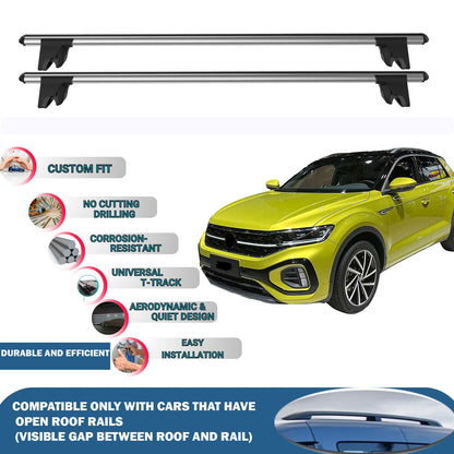 Lockable Roof Rack Cross Bars for Volkswagen T-Roc 2017-2023 | Heavy Duty Rail Carrier 2 Pcs Grey
