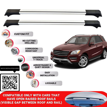 Roof Rack Cross Bars for Mercedes M-Class W166 2012-2015 Lockable 2 Pcs Grey