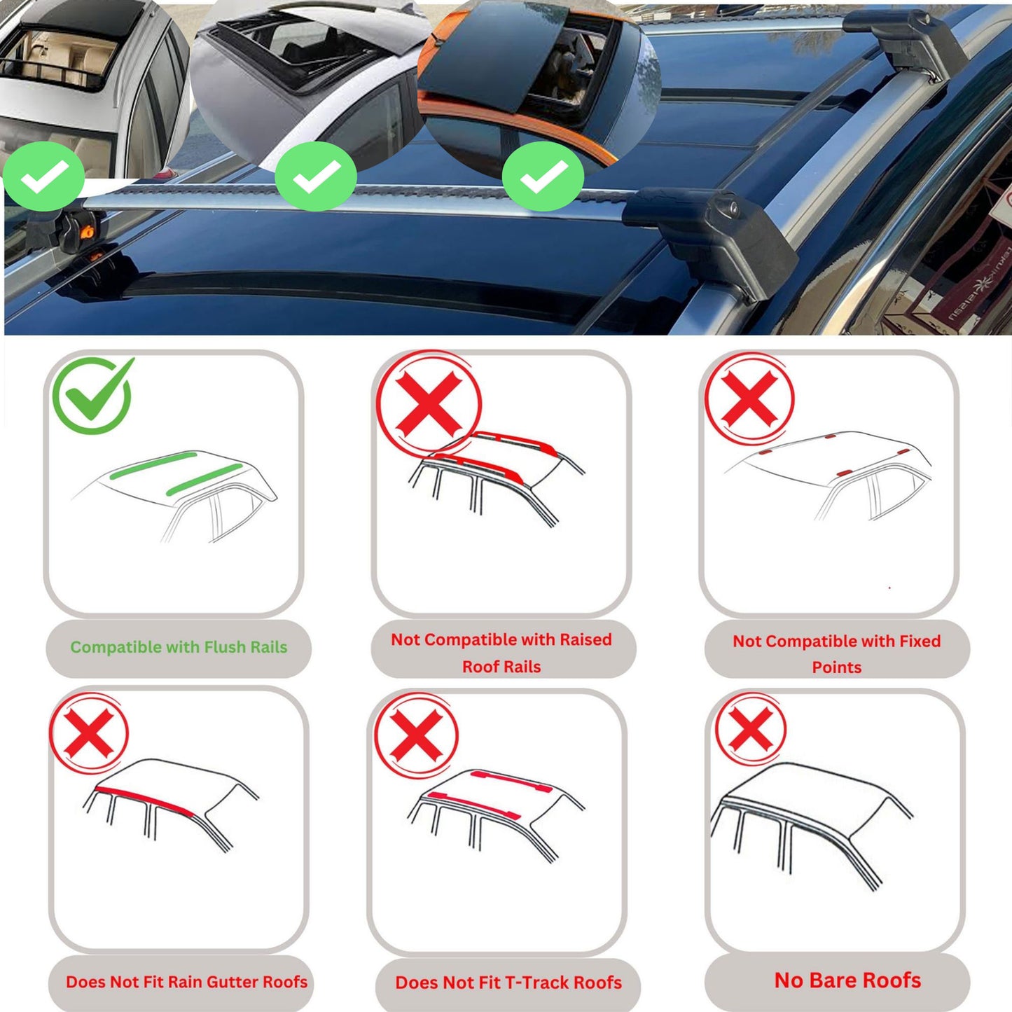 Roof Bars Rack for Cadillac Escalade 2015-2020 Lockable Rail Carrier 2 Pcs Black