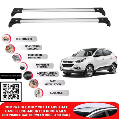 Roof Bars for Hyundai IX35 2010-2015 Lockable Roof Rack Cross Bars 2 Pcs Grey