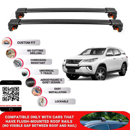 Premium Roof Bars For Toyota Fortuner Suv 2016+ Secure Roof Rack Cross Bar 2 Pcs Black