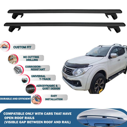 Roof Rack Cross Bars for Fiat Fullback 2016-2019 Rail Carrier for Roof Tents 2 Pcs Black