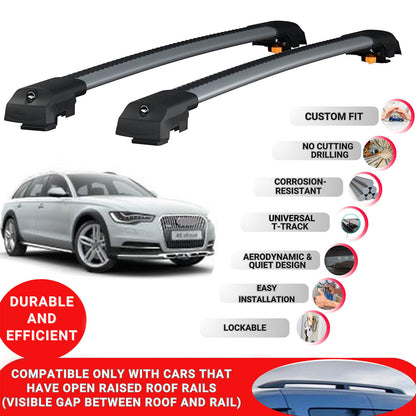 Roof Bar for Audi A6 C7 Allroad 2012-2018 Lockable Roof Rack Cross Bars 2 Pcs Grey