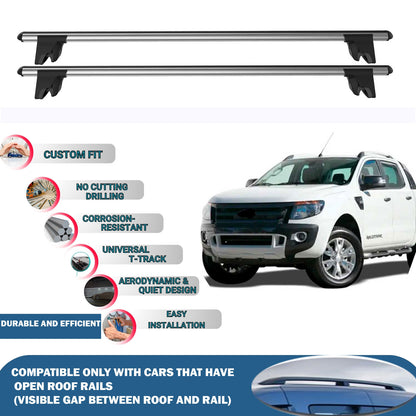 Lockable Roof Rack Cross Bars for Ford Ranger 2011-2015 | Heavy Duty Rail Carrier 2 Pcs Grey