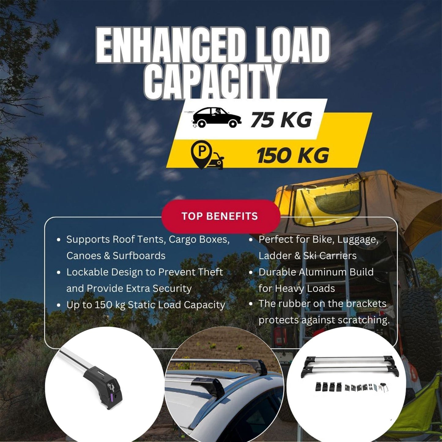 Roof Bars for Mg Hs 2024+ Lockable Roof Rack Cross Bars 2 Pcs Grey