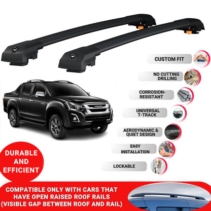 Roof Bar for Isuzu D-Max 2016-2019 Lockable Roof Rack Cross Bars 2 Pcs Black