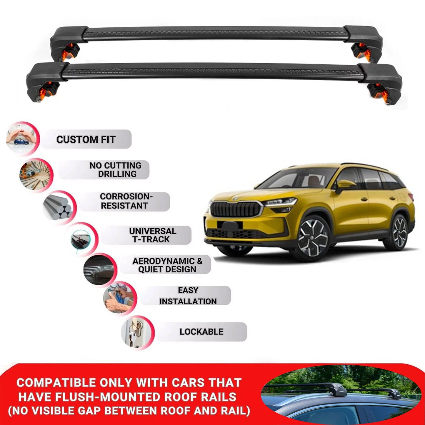 Premium Roof Bars For Skoda Kodiaq 2025 Onwards Roof Rack Cross Bar Secure Black