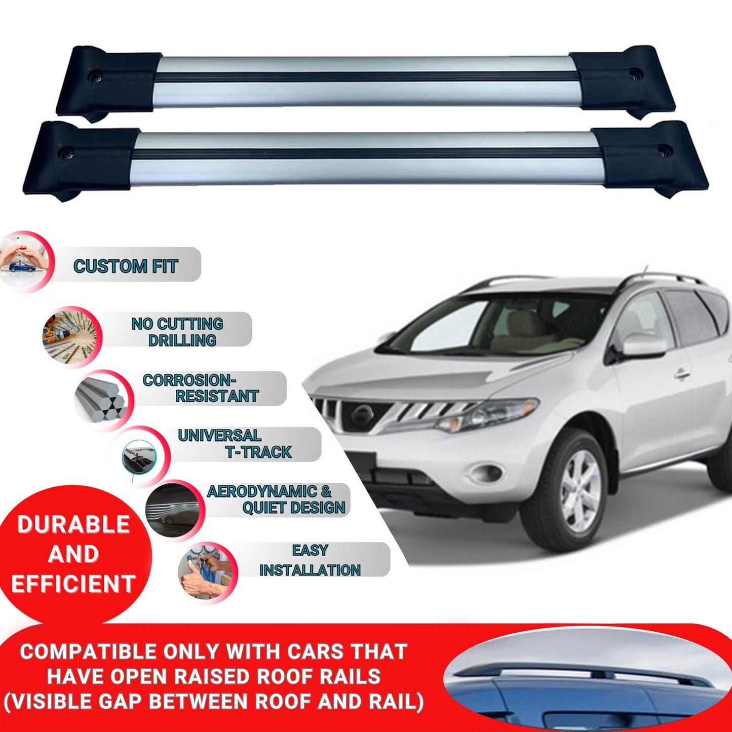 Roof Racks Cross Bars For Nissan Murano Z51 2008-2014 2 Pcs Grey