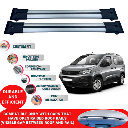 Roof Racks Cross Bars For Peugeot Rifter 2019-2023 2 Pcs Grey