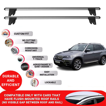 Premium Roof Bars for Bmw X5 E70 2007-2013; Lockable Roof Rack Cross Bars 2 Pcs Grey