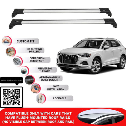 Roof Bars for Audi Q3 2019+ Lockable Roof Rack Cross Bars 2 Pcs Grey