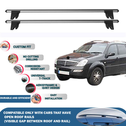 Lockable Roof Rack Cross Bars for Ssangyong Rexton 2001-2016 | Heavy Duty Rail Carrier 2 Pcs Grey