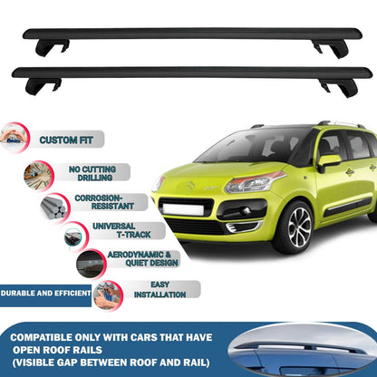 Roof Rack Cross Bars for Citroen C3 Picasso 2009-2012 Rail Carrier for Roof Tents 2 Pcs Black