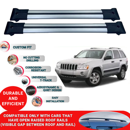 Roof Racks Cross Bars For Jeep Grand Cherokee Wk 2005-2010 2 Pcs Grey