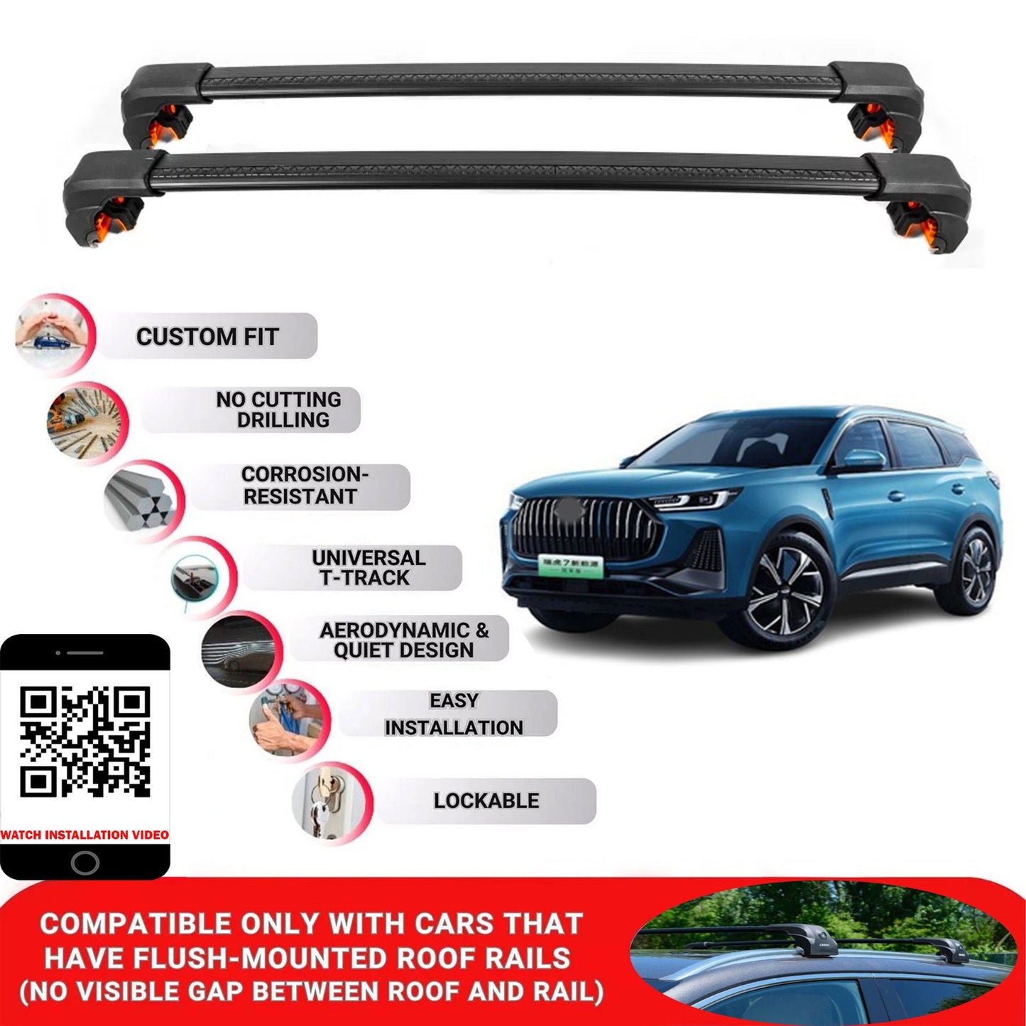 Premium Roof Bars For Chery Tiggo 7 Suv 2020+ Secure Roof Rack Cross Bar 2 Pcss Black