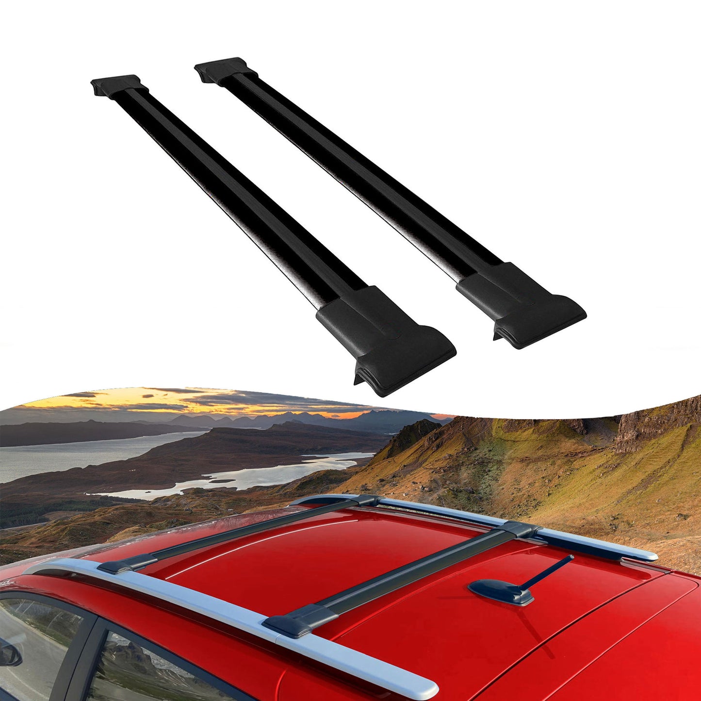 Roof Racks Cross Bars For Ssangyong Rodius 2 2013-2018 2 Pcs Black