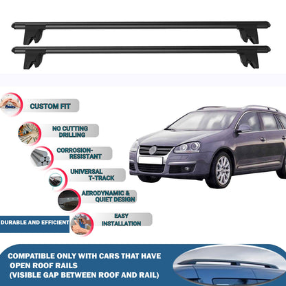 Lockable Roof Rack Cross Bars for Vw Golf V Variant 2007-2009 | Heavy Duty Rail Carrier 2 Pcs Black