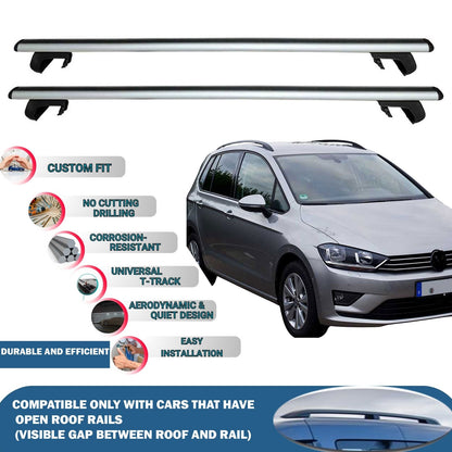 Roof Rack Cross Bars for Volkswagen Golf VII Sportsvan 2014-2020 Rail Carrier for Roof Tents 2 Pcs Grey