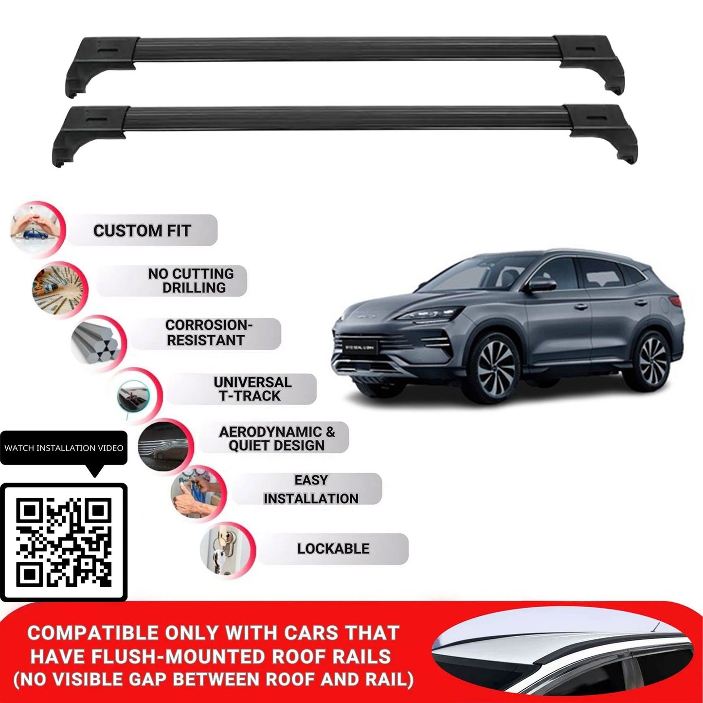 Roof Bars for Byd Seal U 2024+ Lockable Roof Rack Cross Bars 2 Pcs Black