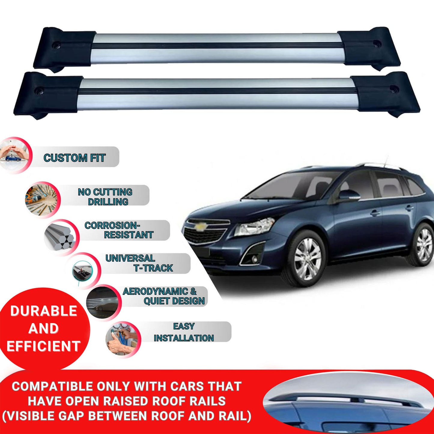 Roof Racks Cross Bars For Chevrolet Cruze Sw 2009-2016 2 Pcs Grey