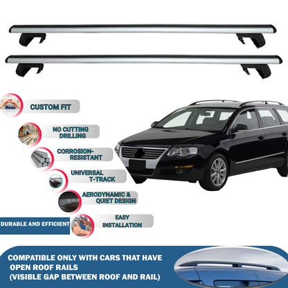 Roof Rack Cross Bars for Volkswagen Passat Variant B6 2005-2010 Rail Carrier for Roof Tents 2 Pcs Grey
