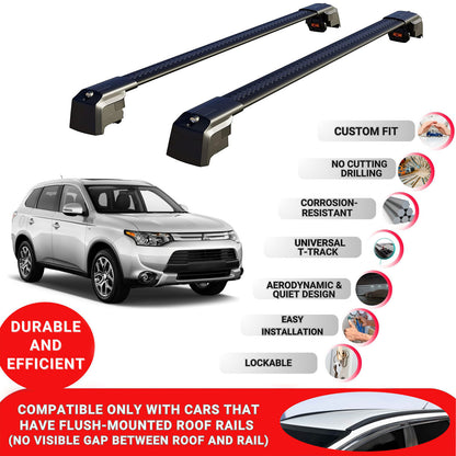 Roof Bars Rack for Mitsubishi Outlander 2013-2024 Lockable Rail Carrier 2 Pcs Black