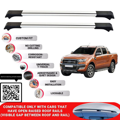 Roof Rack Cross Bars for Ford Ranger Super Cab 2011-2022 Lockable 2 Pcs Grey