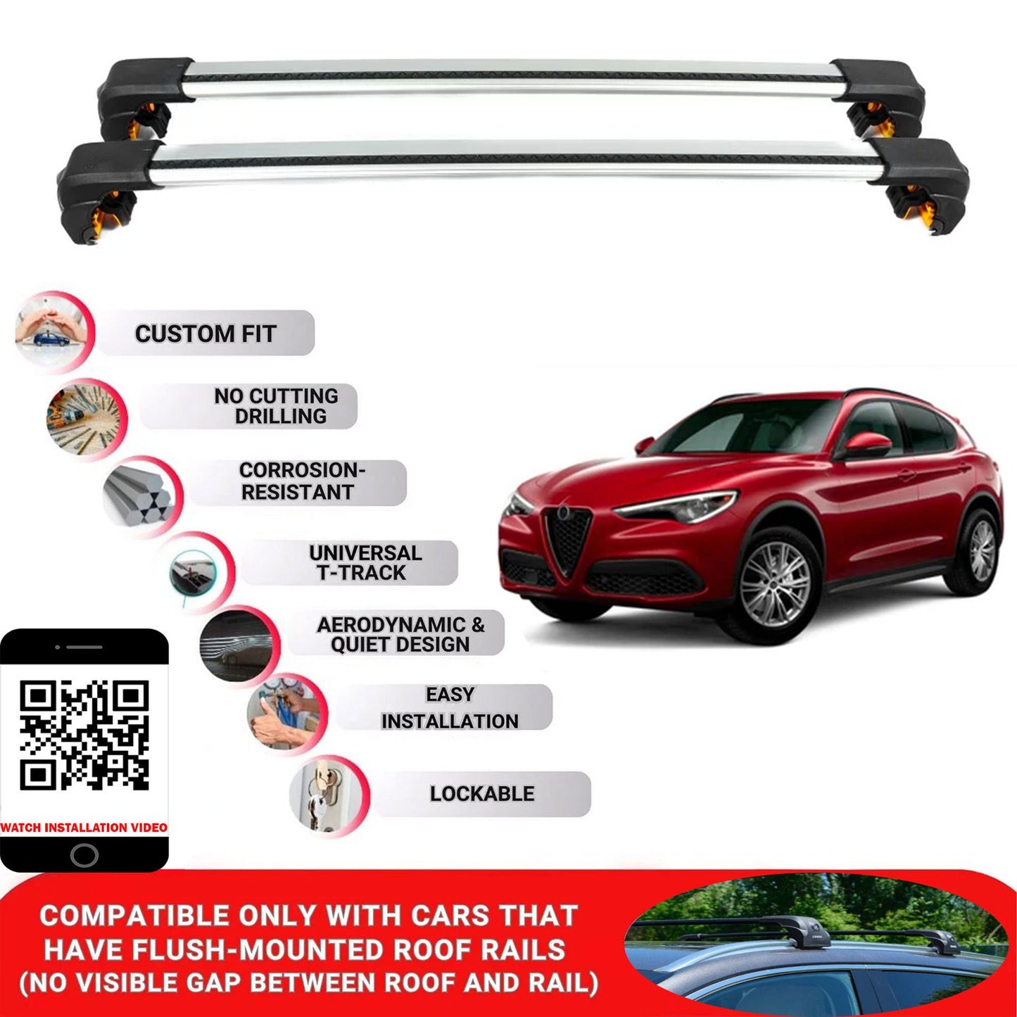 Premium Roof Bars For Alfa Romeo Stelvio Suv 2017+ Secure Roof Rack Cross Bar 2 Pcss Grey