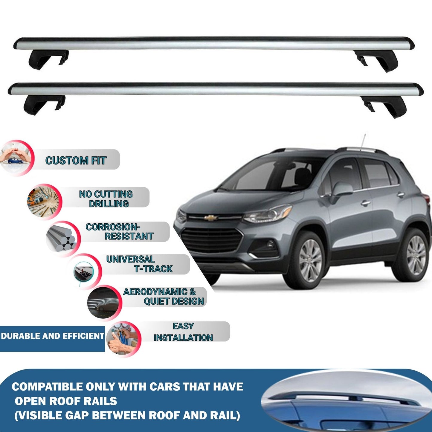 Roof Rack Cross Bars for Chevrolet Trax 2013-2020 Rail Carrier for Roof Tents 2 Pcs Grey