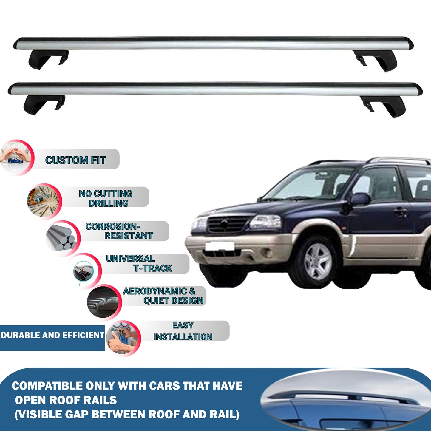 Roof Rack Cross Bars for Suzuki Grand Vitara 3D 1999-2005 Rail Carrier for Roof Tents 2 Pcs Grey