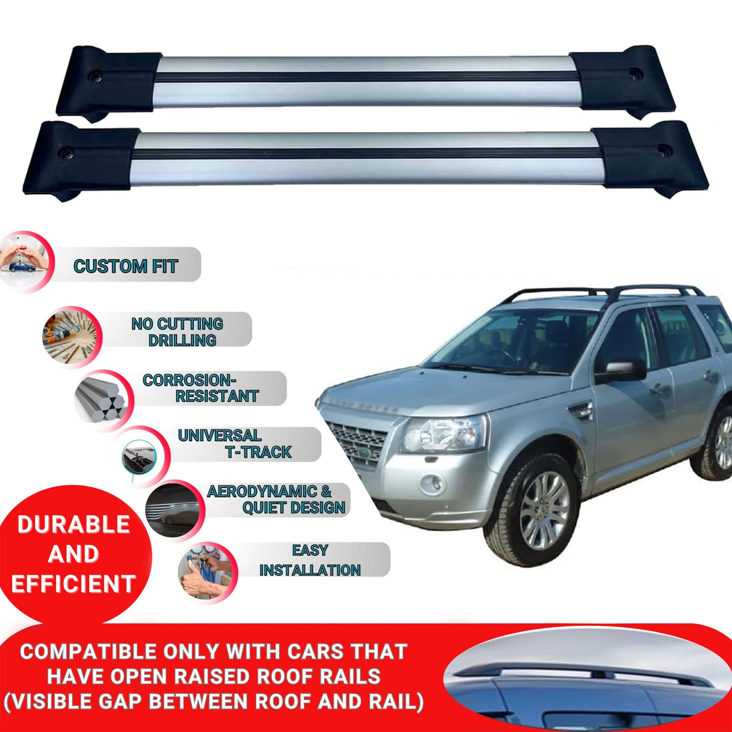 Roof Racks Cross Bars For Landrover Freelander 2 2007-2014 2 Pcs Grey