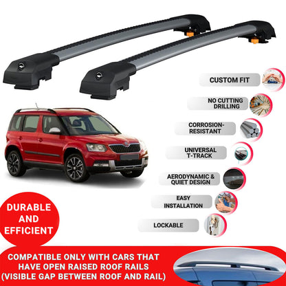 Roof Bar for Skoda Yeti (5L) 2009-2017 Lockable Roof Rack Cross Bars 2 Pcs Grey
