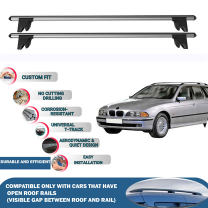 Lockable Roof Rack Cross Bars for BMW 5 Series E39 Touring 1997-2000 | Heavy Duty Rail Carrier 2 Pcs Grey