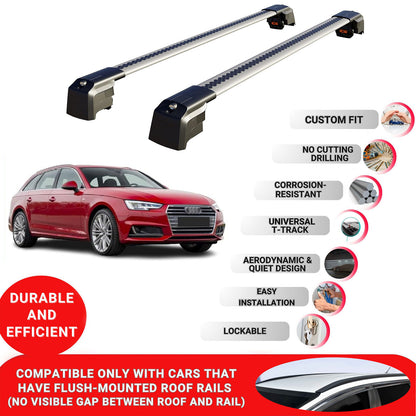 Roof Bars Rack for Audi A4 Avant (B9) 2016+ Lockable Rail Carrier 2 Pcs Grey