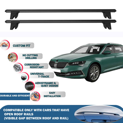 Lockable Roof Rack Cross Bars for Skoda Suberb Combi/SW 2015-2023 | Heavy Duty Rail Carrier 2 Pcs Black