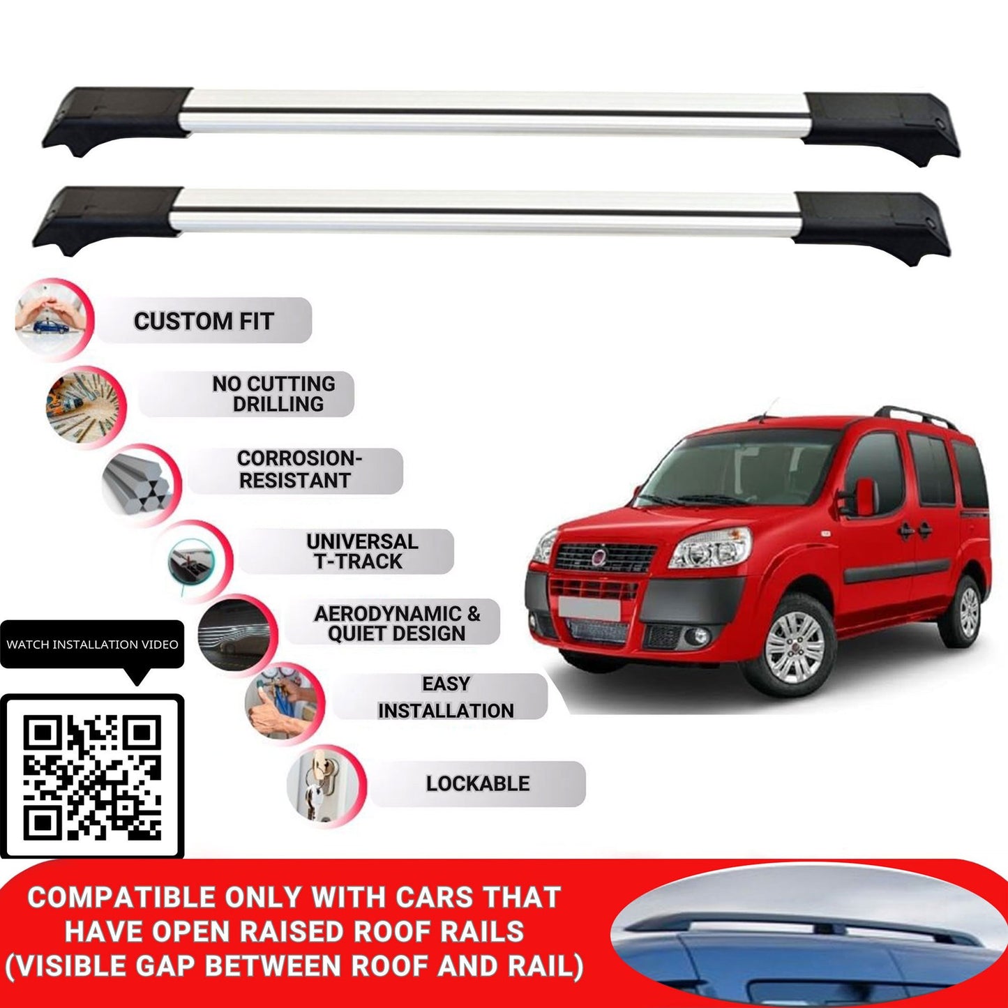 Roof Rack Cross Bars for Fiat Doblo 2000-2009 Lockable Roof Bars 2 Pcs Grey