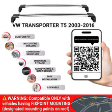 Lockable Roof Bars for VW Transporter T5 2003-2016 | Fixpoint No Roof Rails 2 Pcs Grey