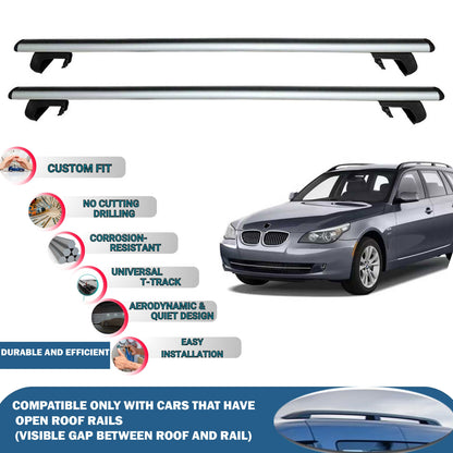 Roof Rack Cross Bars for BMW 5 Series E61 Touring 2004-2010 Rail Carrier for Roof Tents 2 Pcs Grey