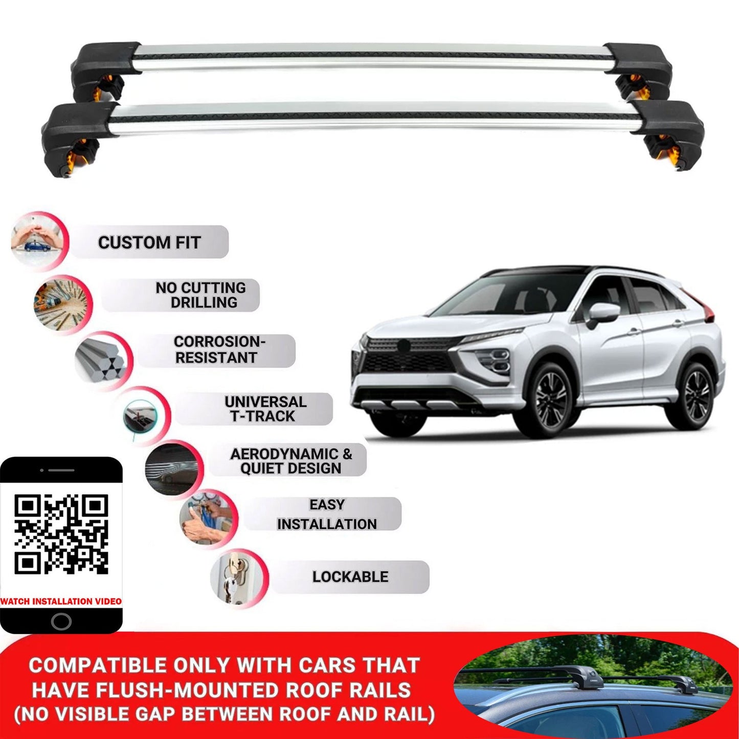Premium Roof Bars For Mitsubishi Eclipse Cross 2018+ Secure Roof Rack Cross Bar 2 Pcss Grey